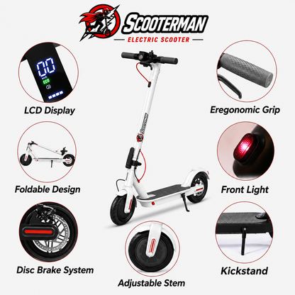 Scooterman Electric Scooter Foldable Portable 350W Black White