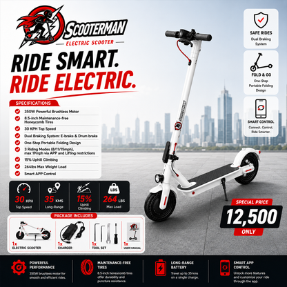 Scooterman Electric Scooter Foldable Portable 350W Black Red
